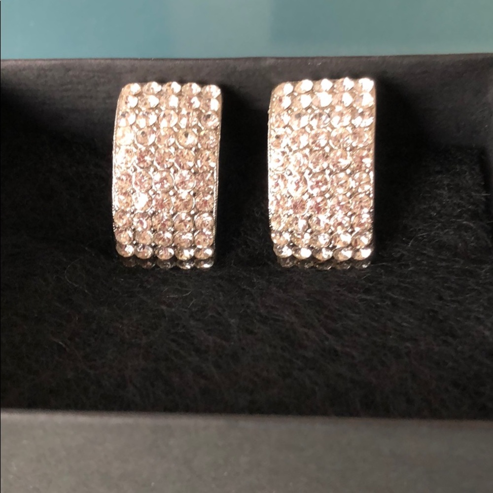 BLOOMINGDALES RHINESTONE SILVER CLIP EARRINGS